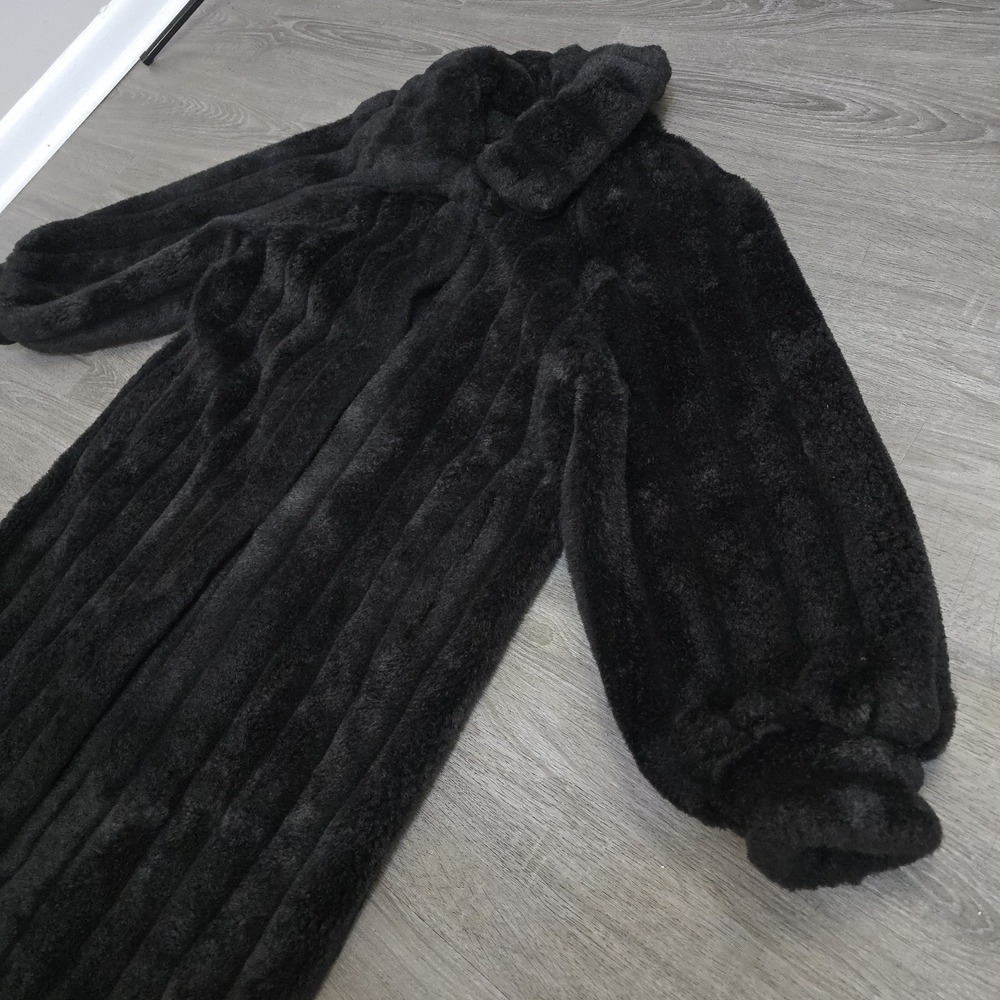Vintage Monterey Fashions Faux Fur Floor Length Black Coat USA Made Sz 12 Large - Picture 8 of 16